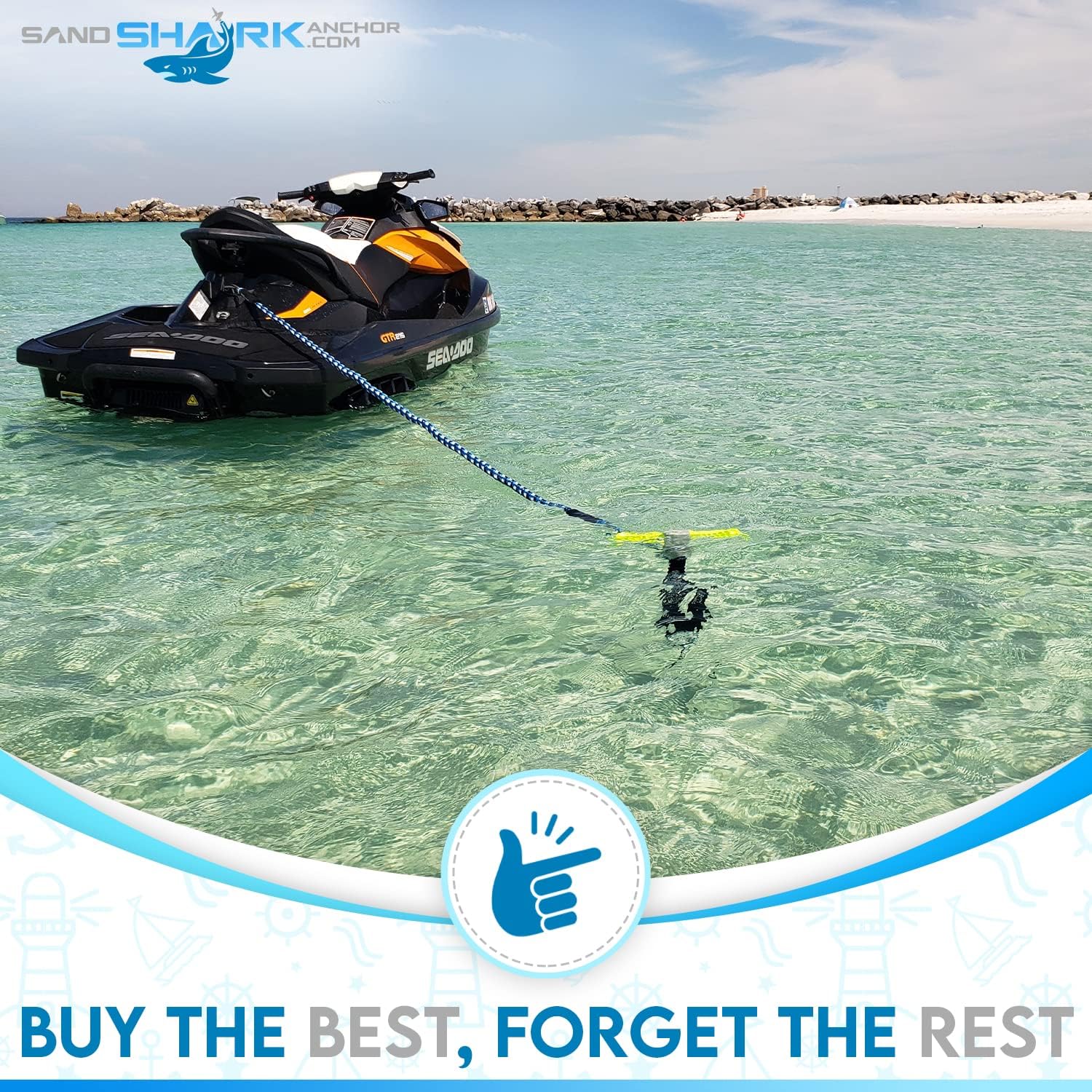 SandShark SuperSport Boat Anchor Patent Pending Design Protects Watercraft at Beach, Sandbar, or in Shallow Water Boat Anchors, Pontoons, or PWC. Adjusts 29"-48" w/Case.
