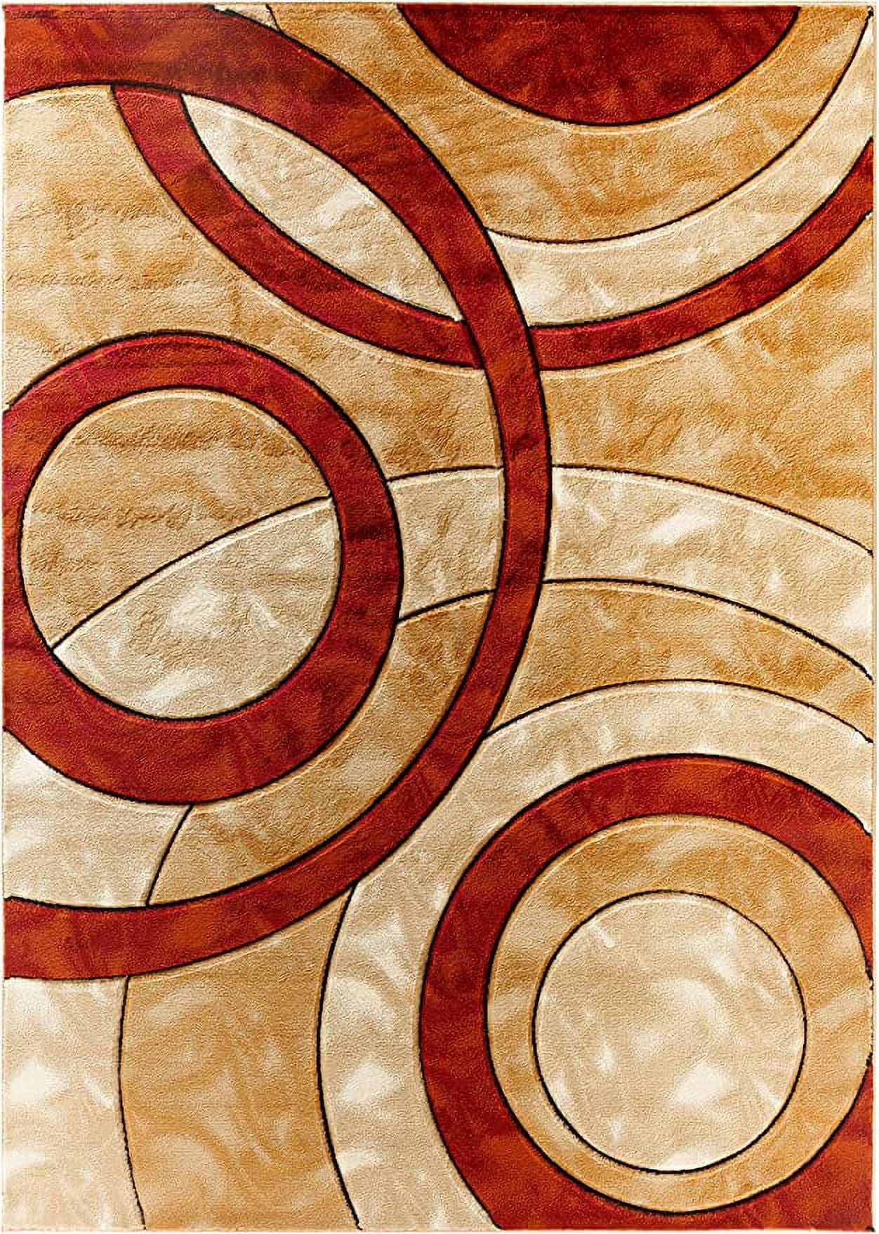 Glory Rugs Area Rug Modern 8x10 Dark red Circles Geometry Soft Hand Carved Contemporary Floor Carpet Fluffy Texture for Indoor Living Dining Room and Bedroom Area