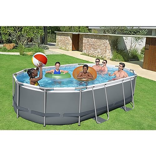 Bestway Power Steel 16' x 10' x 42" Rectangular Metal Frame Above Ground Swimming Pool Set with 1000 GPH Filter Pump, Ladder, and Pool Cover