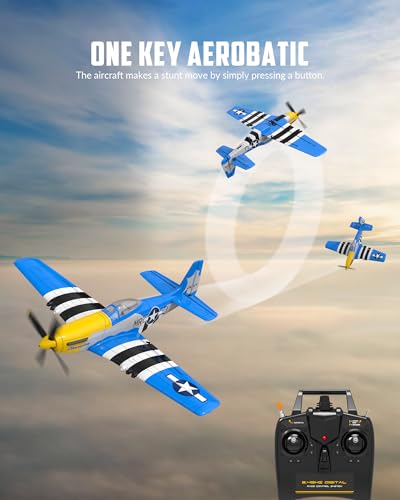 VOLANTEXRC RC Plane, 4 Channel Remote Control Airplane Fighter RTF with 6-Axis Gyro, 3 Modes & Aerobatics Easy to Fly, 2.4GHz Radio Controlled Aircraft for Beginners, Boys & Adults, P51D Mustang, Red