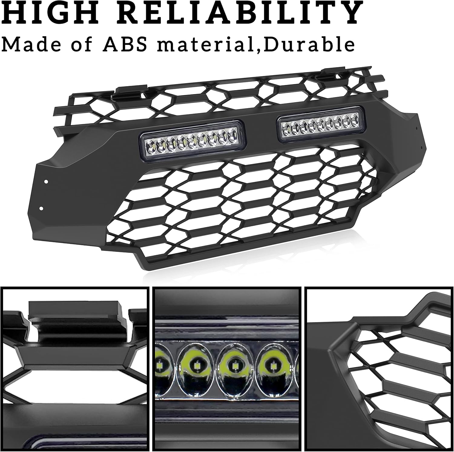 SAUTVS Front Mesh Grill for Ranger XP 1000, Waterproof Black Mesh Grille with LED Light Bar for Polaris Ranger XP 1000 2018-2022 Accessories (1PCS)