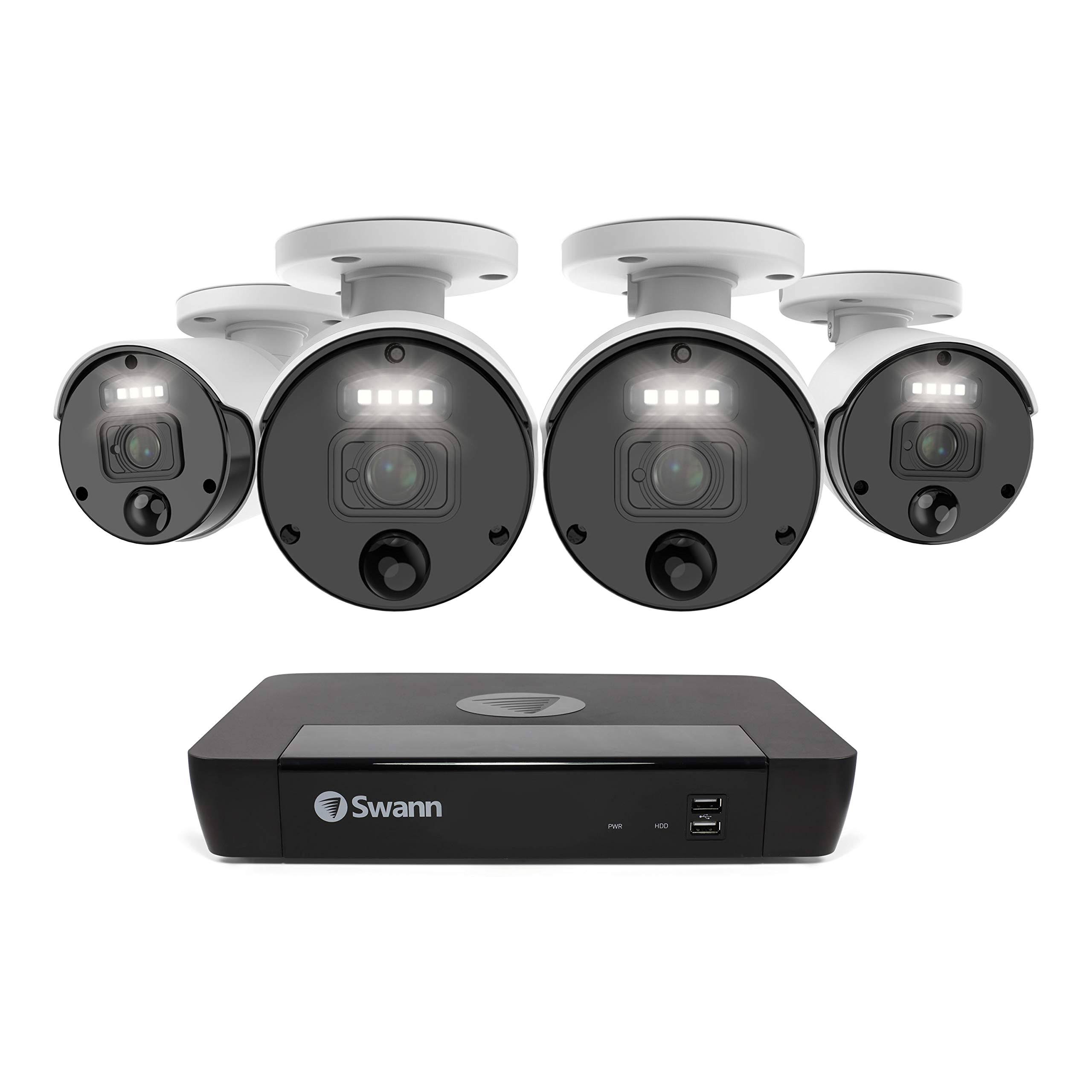 Swann Security Camera System CCTV, 4 Camera 8 Channels PoE NVR Master 4K Upscale Video Wired Surveillance, Indoor Outdoor, Night