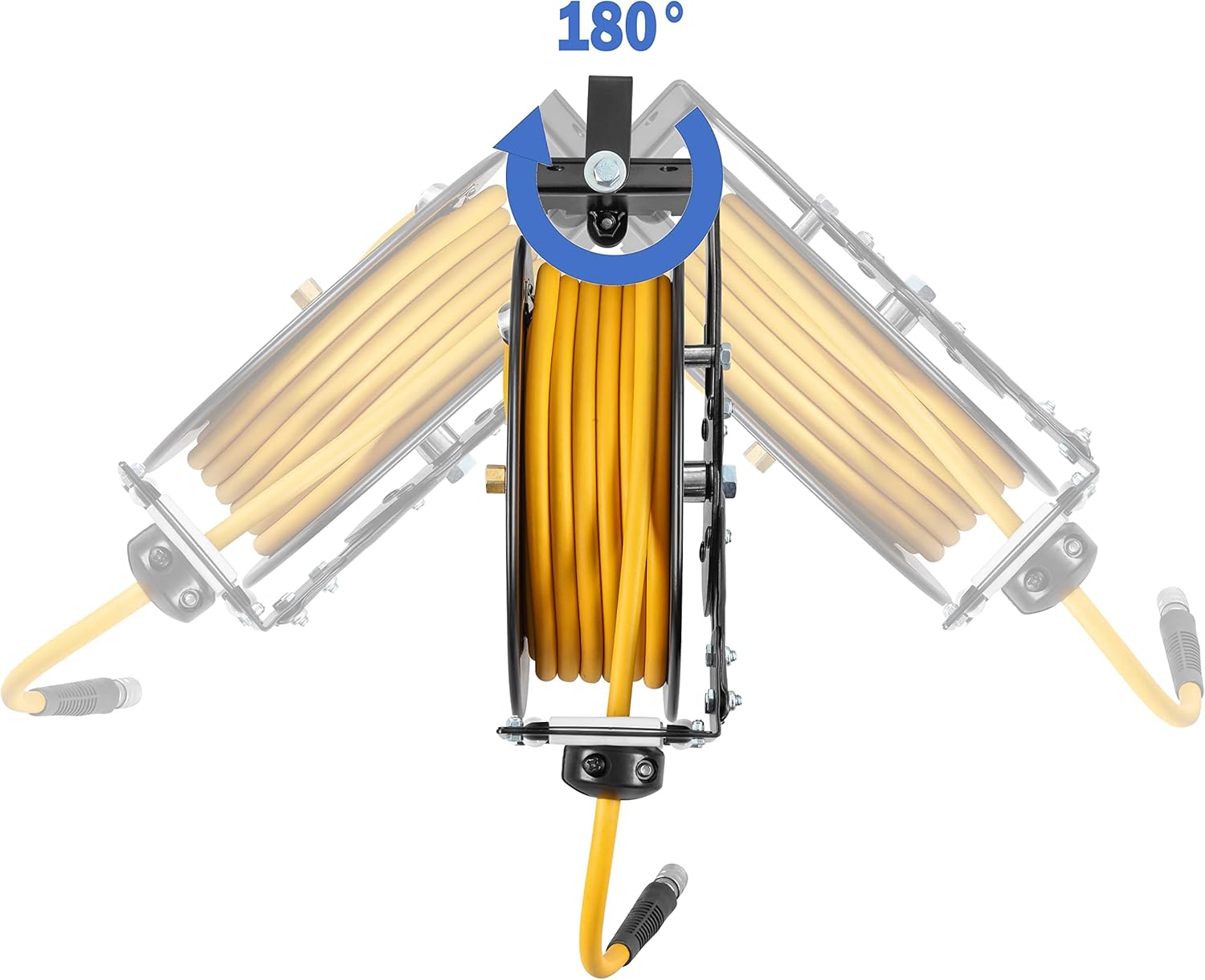 AIRZILLA Steel Retractable Air Hose Reel 3/8" Inch x 50' Feet Hybrid Polymer Hose, Heavy Duty Air Hose Reel included Auto Rewind Reel | Quick Air Coupler | Heavy Duty Steel Frame
