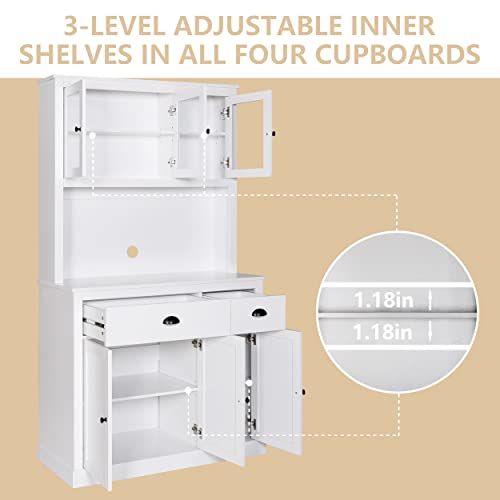 VEIKOU 71" Kitchen Pantry Buffet with Hutch, 2 Drawers, 6 Doors