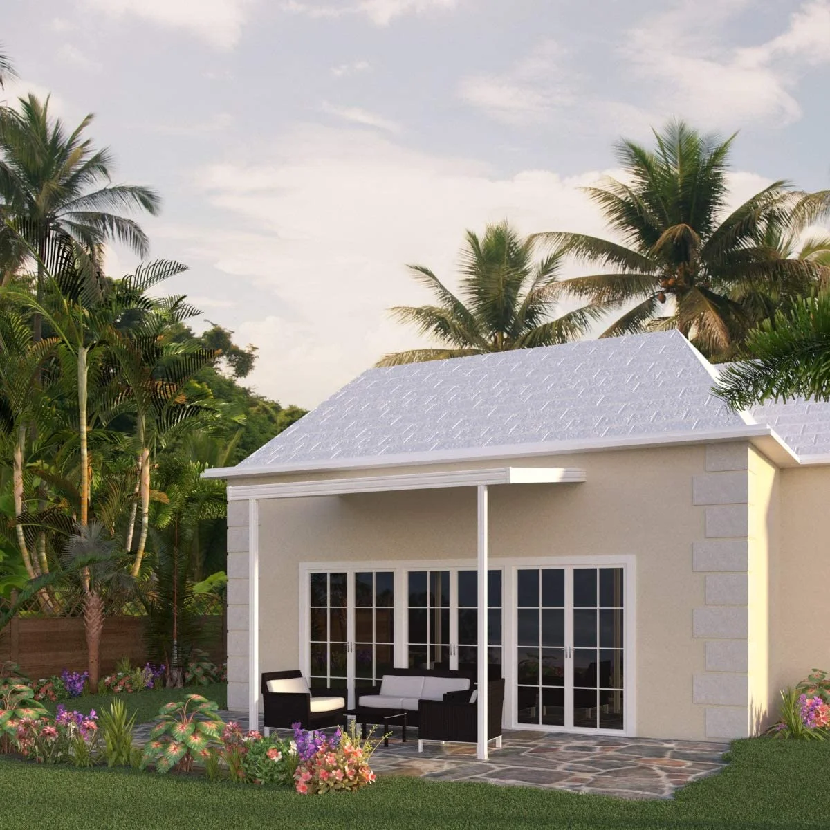 Four Seasons OLS TWV Series 12 ft wide x 8 ft deep Aluminum Patio Cover with 10lb Snowload & 2 Posts in White