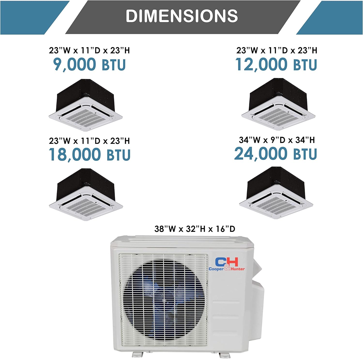 Dual 2 Zone Ductless Mini Split Ceiling Cassette Air Conditioner Heat Pump 9000 18000