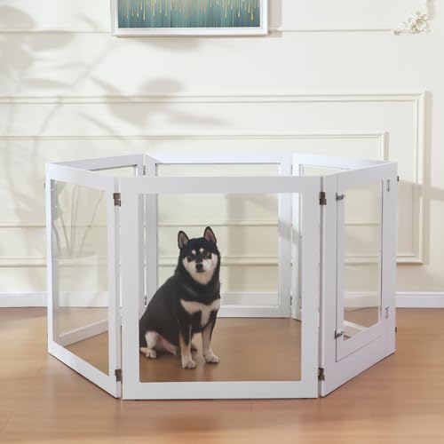 Heavy Duty Clear Acrylic Dog Playpen, Transparent Pet Pen, Metal Frame Easy Assemble Kennel Enclosure, Ideal for Small to Medium Dogs, Cats, and Other Small Pets (White, 6 Panels with Door)