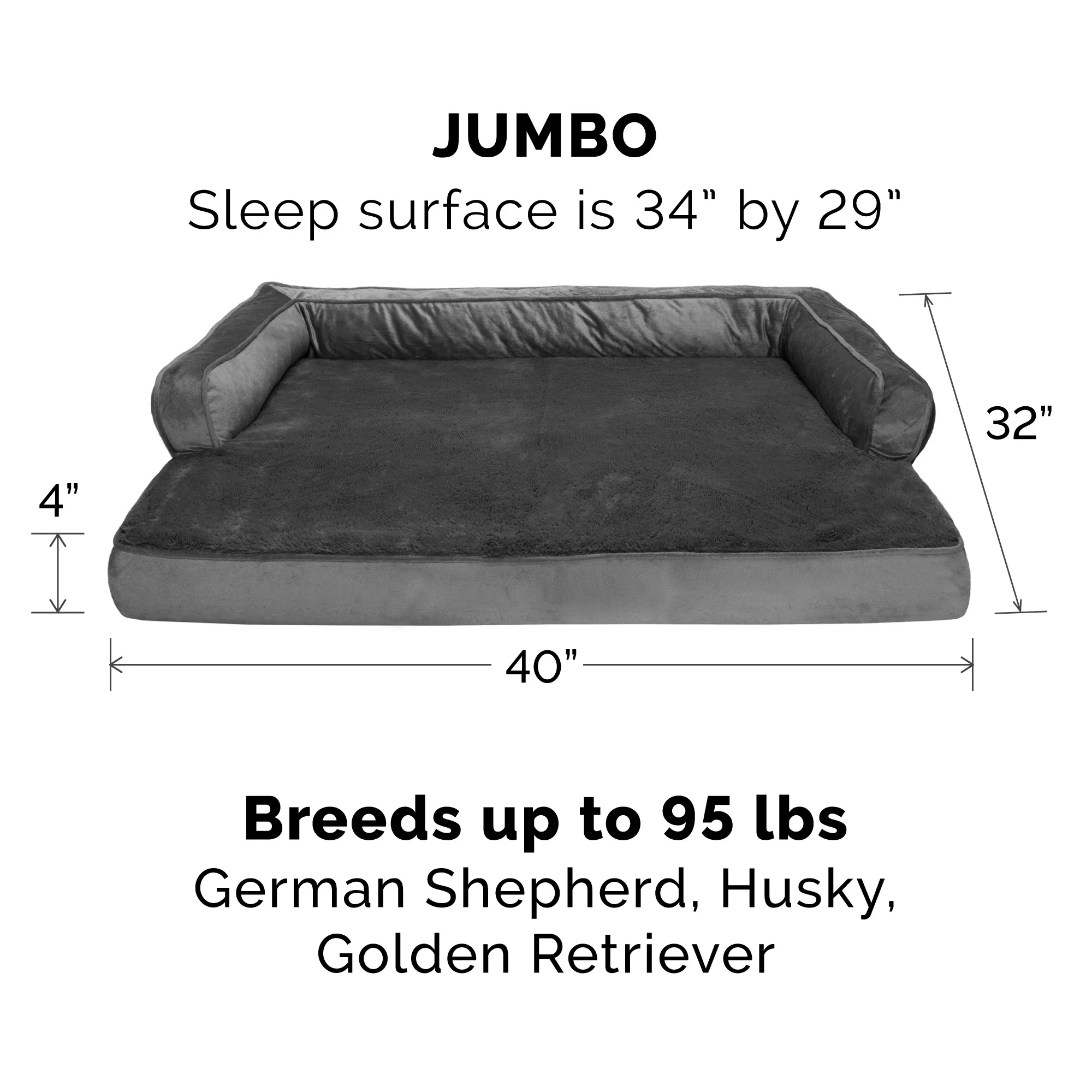 FurHaven Pet Products Plush & Velvet Comfy Couch Orthopedic Sofa-Style Pet Bed for Dogs & Cats - Dark Gray, Jumbo - Curated Treasures Market