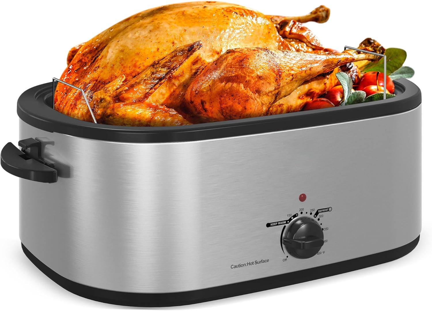 Roaster Oven 28 Quart, Electric Roaster Pan with Visible & Self-Basting Lid, Large Stainless Steel Electric Turkey Roaster Oven Defrost Warm Function, Removable Pan Rack, Fits Turkeys Up to 28LB