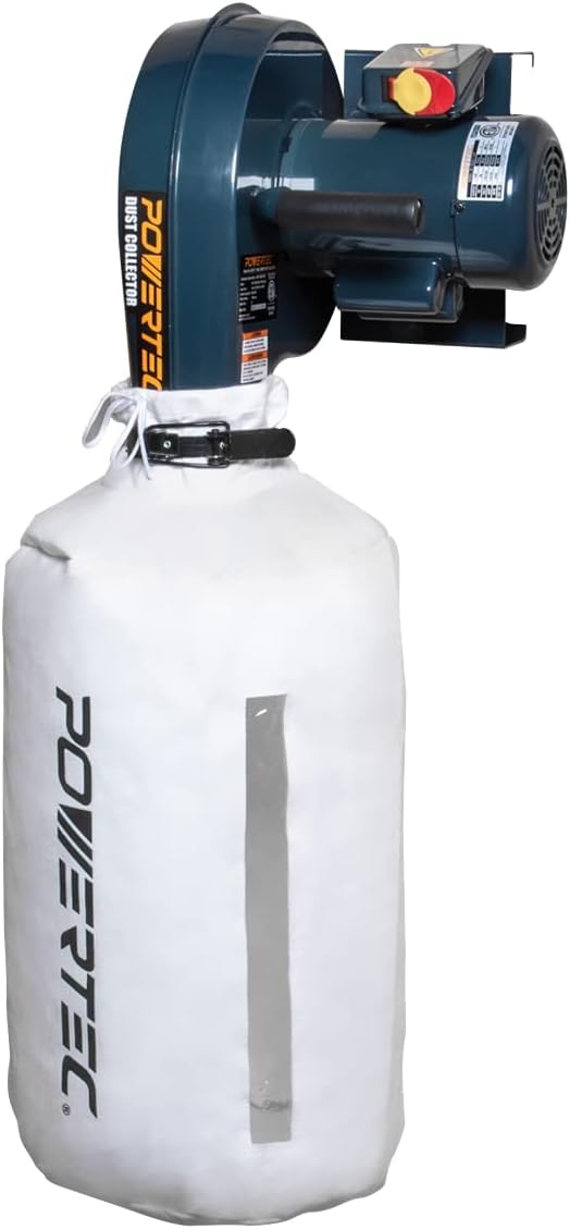 POWERTEC 1 HP, 560 CFM Wall Mount Dust Collector with 1 Micron Dust Collector Bags, Dust Collectors for Woodworking Dust Collection System (DC5371)