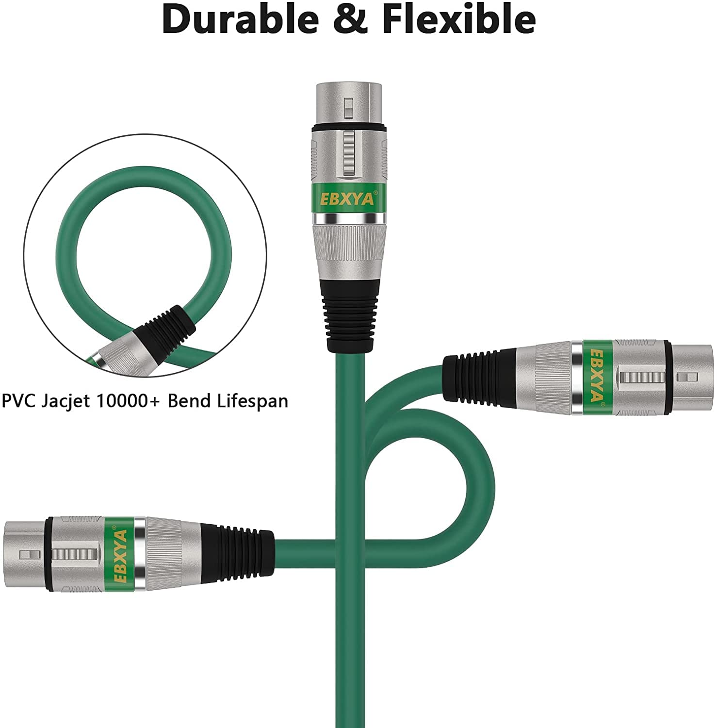 EBXYA XLR Cable - Balanced DMX Cable Microphone Patch Cable Cords 50 Feet, Green