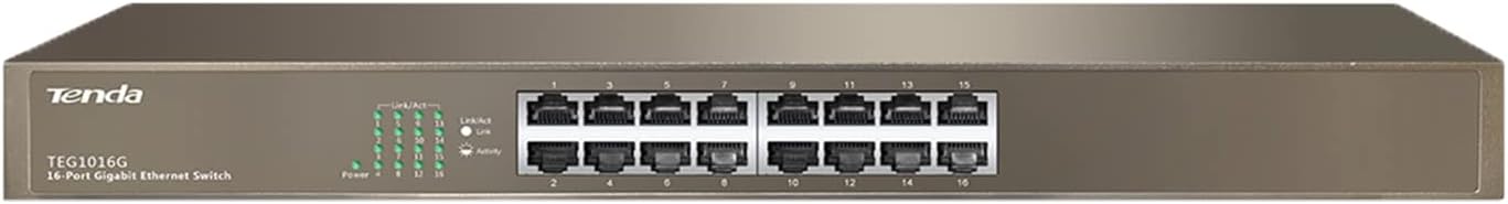 Tenda TEG1016G | 16-Port Gigabit Ethernet Switch | Desktop Network Splitter | Sturdy Metal | Fanless | Plug & Play | Traffic Optimization | Unmanaged | Limited Lifetime Protection Pack of 2