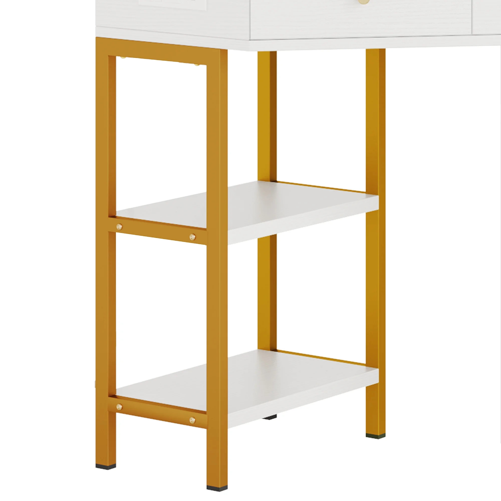 Dextrus Corner Vanity Desk With Lights & Mirror, Makeup Vanity with Shelf & 6 Drawers, Vanity Dressing Table for Makeup,Modern Desk Vanity for Bedroom, White