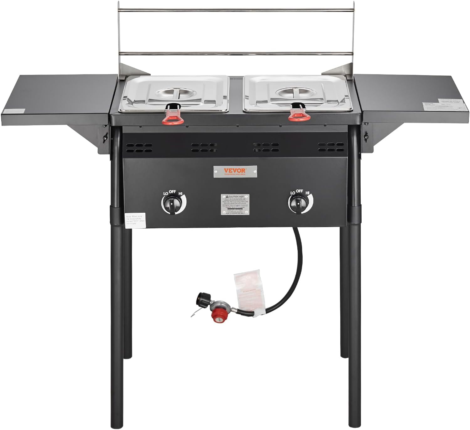 VEVOR Outdoor Propane Deep Fryer, Double Burners Commercial Fryer, 16 Qt Stainless Steel Cooker with Removable Baskets & Lids & Tanks, Oil Fryer Cart with Thermometer & Regulator, For Outdoor Cooking