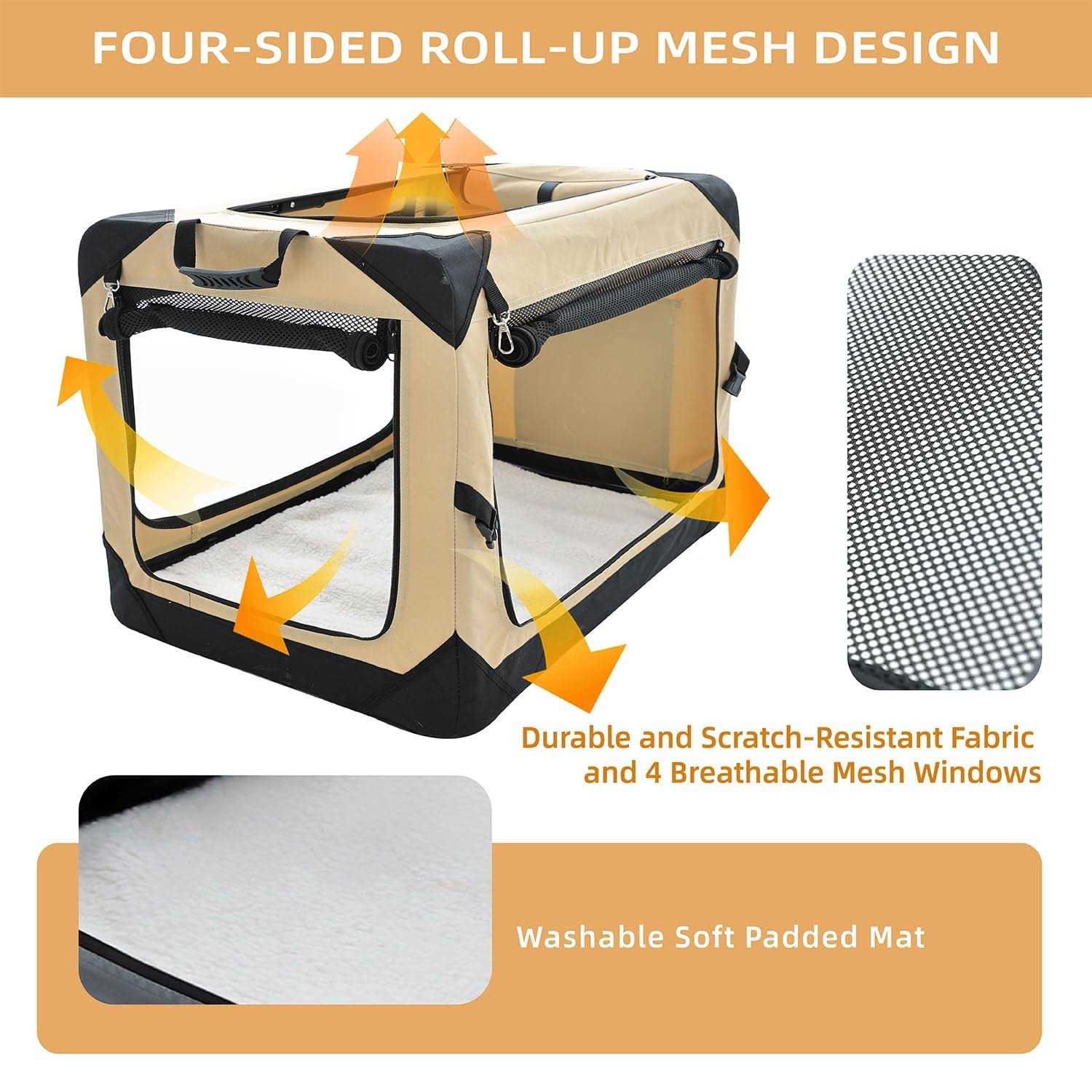 Pettycare Collapsible Dog Crate Dogs 4-Door Foldable Soft Dog Kennel with Chew Proof Mesh Windows - Pet Supplies online store