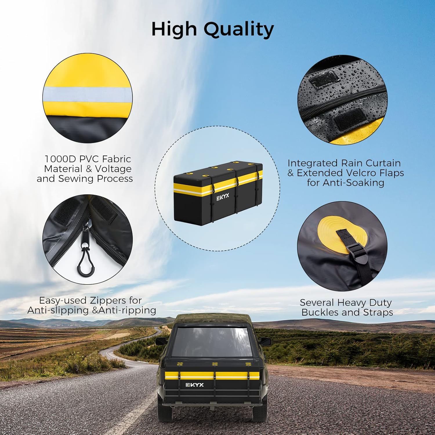 Hitch Cargo Carrier Bag - KYX 15 Cubic Feet Hitch Mount Vehicle Cargo Carrier Bag Car Pickup Truck 100% Waterproof, Anti-Tear 1000D PVC Fabric, Integrated Rain Curtain, Reinforced Straps (59" 18" 24")