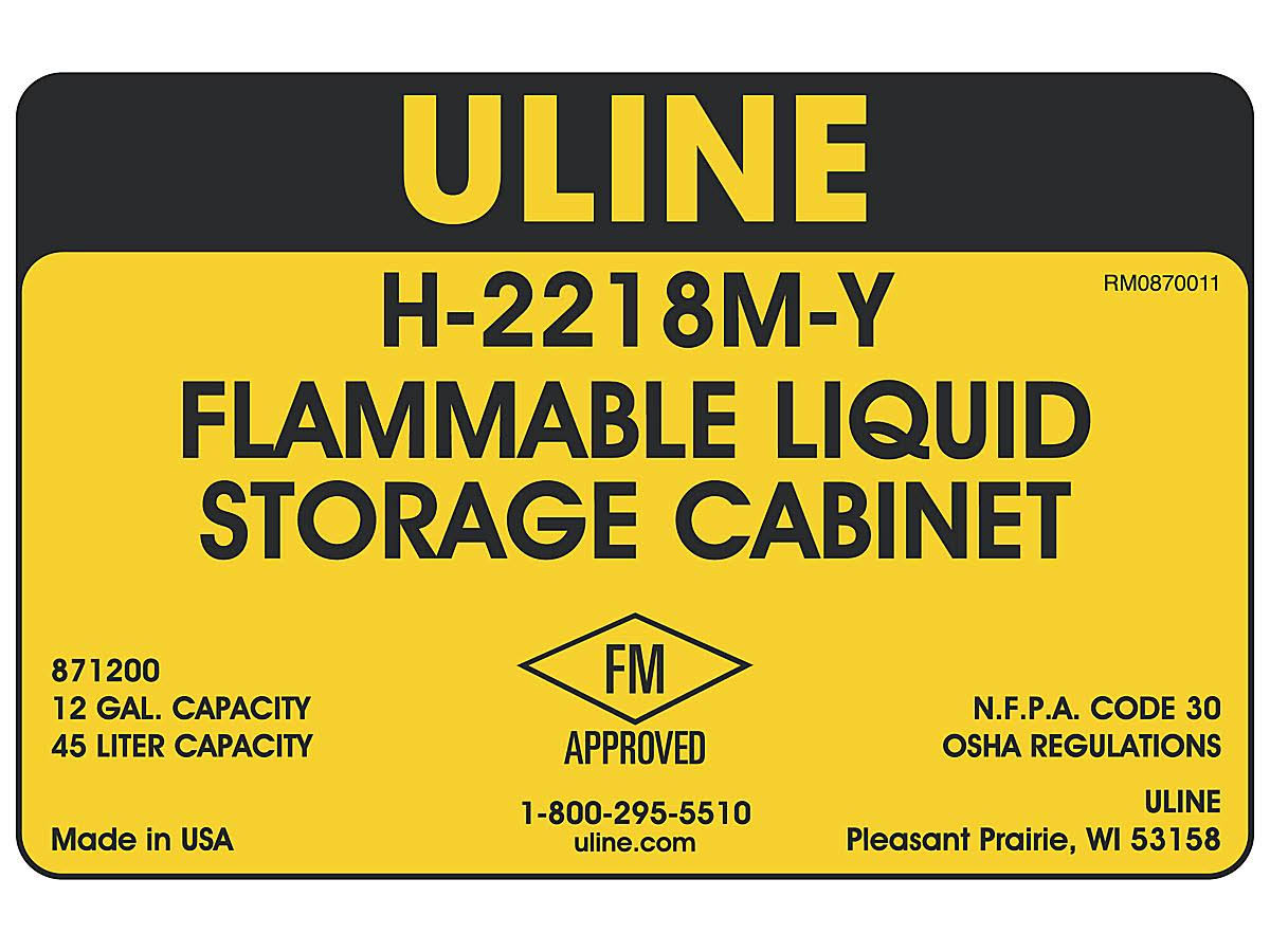 Slimline Flammable Storage Cabinet - Manual Doors, Yellow, 12 Gallon - Justrite - H-2218M-Y