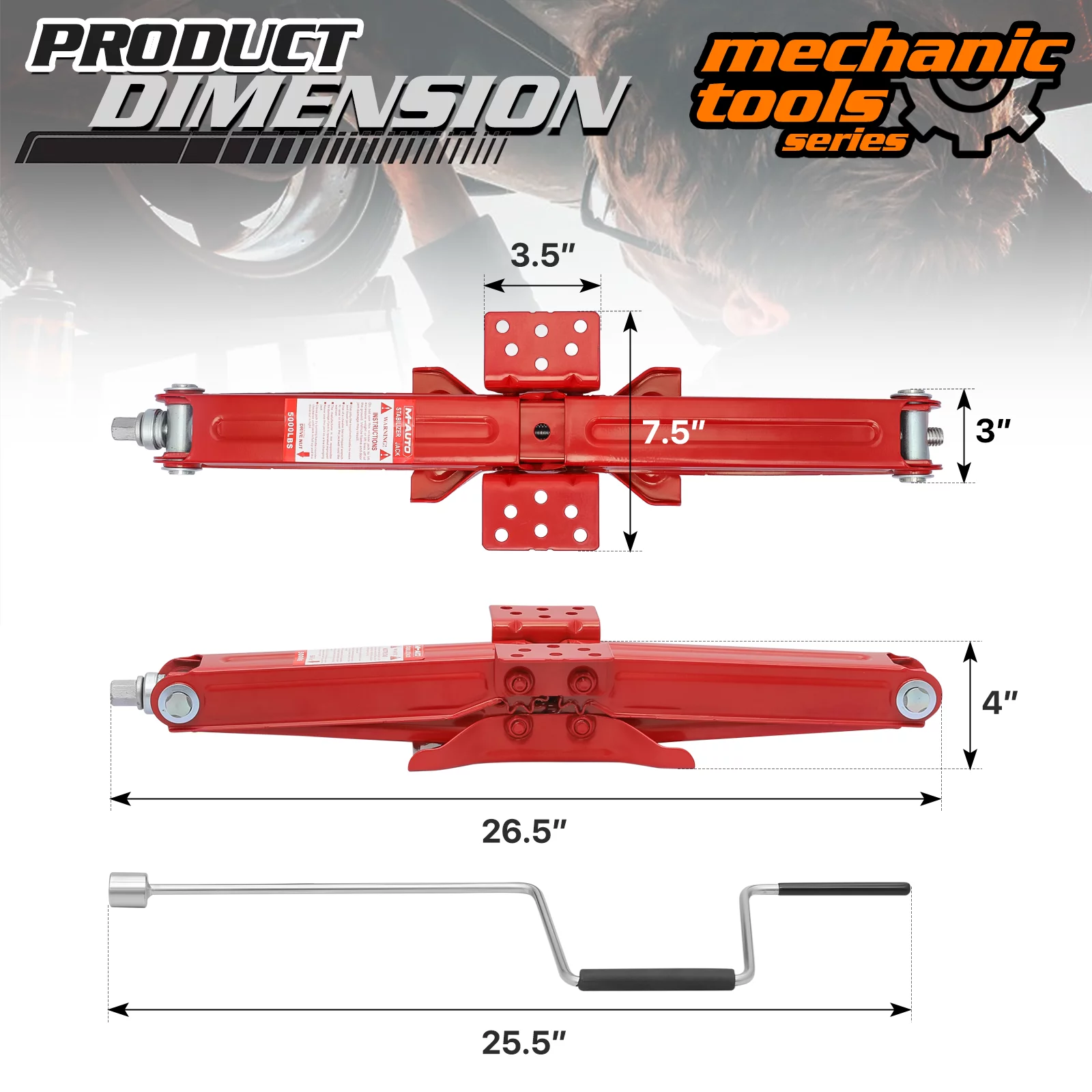 M-AUTO Set of 4 Scissor Jack, 2.5 Ton 5000lbs Heavy Duty Car Jack Tire Repair Tools Kit, RV Trailer Stabilizer Leveling Scissor Jacks with Handle, Red - Curated Treasures Market