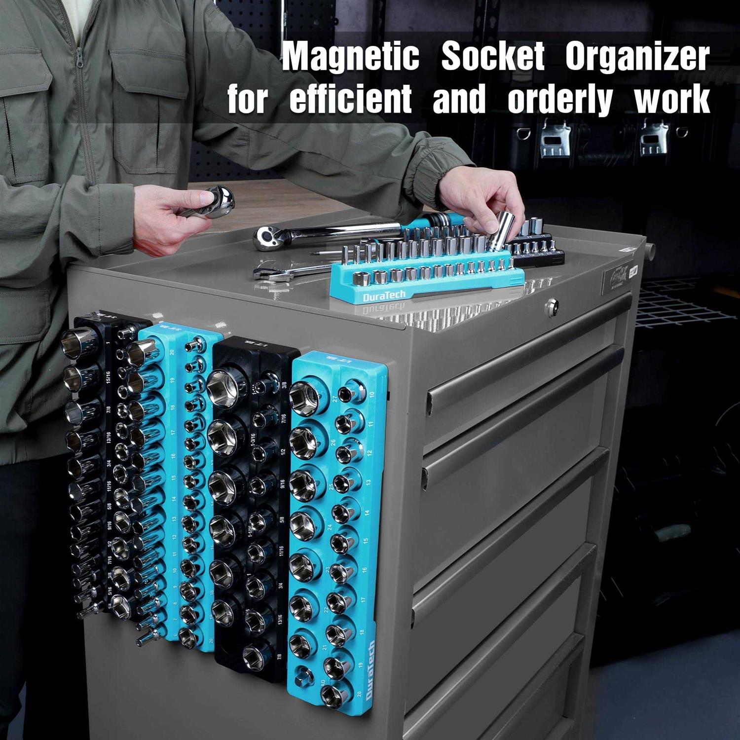 DURATECH Magnetic Socket Organizer Set, 1/2 1/4 3/8 Drive SAE&amp;Metric Socket Holders Socket Trays for Tool Box and Tool Cart - Shop Hardware Tools Online Store