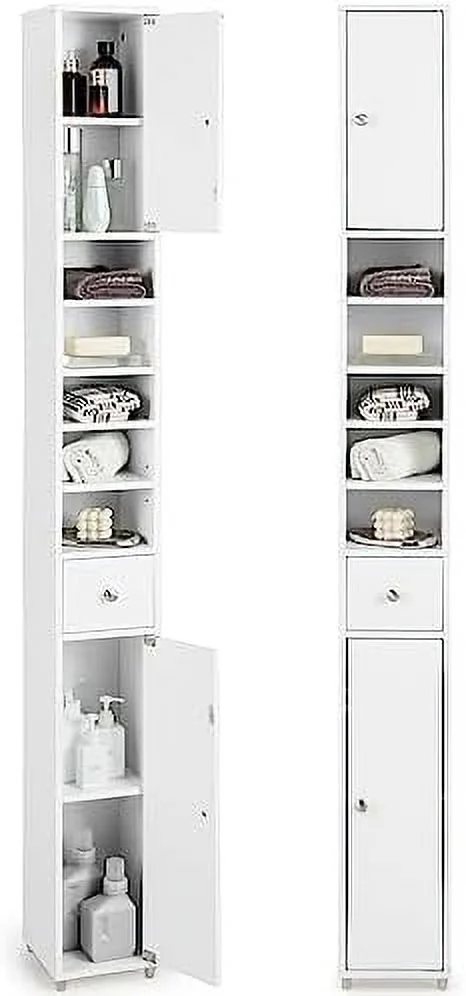 ZFGSUIJN Tall Slim Bathroom  Cabinet  71" Freestanding Bathroom Cabinet w/ 2 Doors  1 Drawer &amp; 5 Adjustable Shelves  Floor Narrow Tower Cabinet for Small Spaces  8" x 8" x - Curated Treasures Market