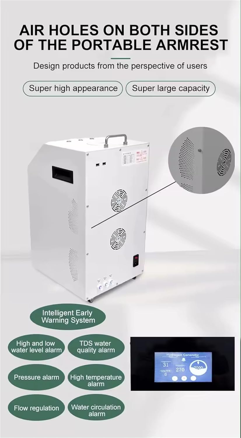 Hydrogen Inhalation Machine with SPE/PEM Tech, 3000 (1000H+1000O+1000H) ml/min 3 Outlet Hydrogen Generator, 99.99% High Purity, for Home