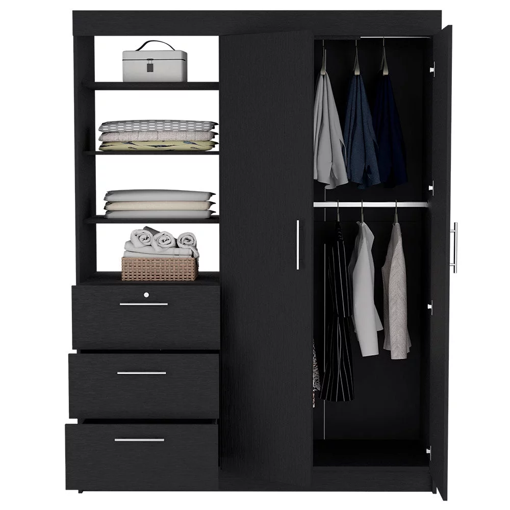 We Have Furniture Peyton 2 Piece Bedroom Set, Armoire + Nightstand, Black Wengue Finish
