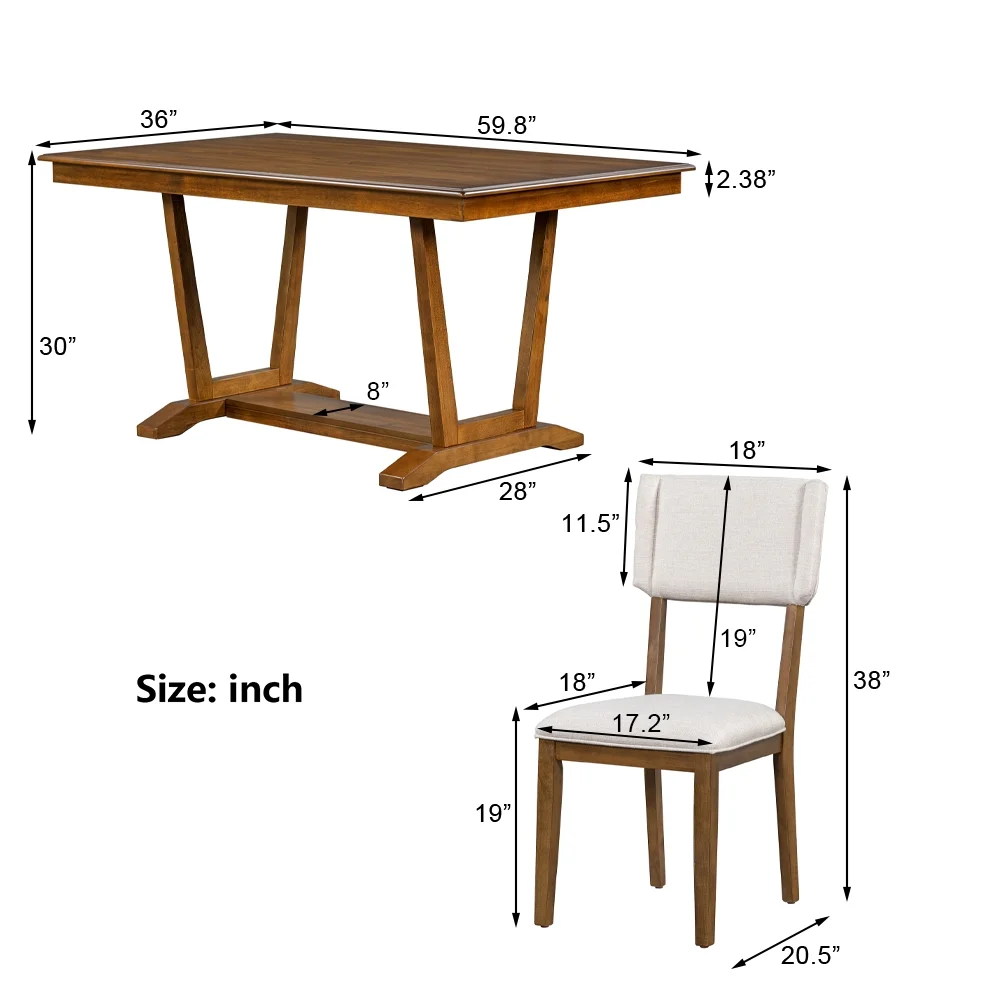 5 Piece Dining Table Set, Atumon Dining Table Set for 4, Wood Dining Room Set with 1 Table and 4 Upholstered Chairs, Farmhouse Dining Table Set for Kitchen Dining Room Apartment, Walnut