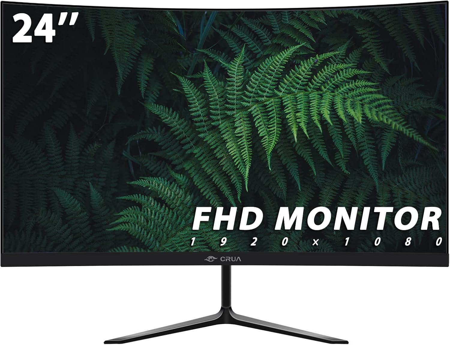 CRUA 24" Inch Curved Monitor FHD(1920×1080p) 75HZ,LED Ultra-Thin Computer Monitor for Home & Office, Frameless with Eye-Care,HDMI,VGA Port, Black