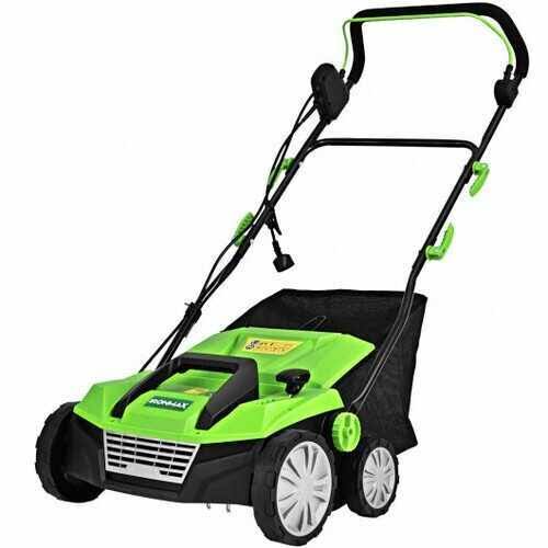 13 Amp Corded Scarifier 15x22 Electric Lawn Dethatcher with Dual Safety Switch-green