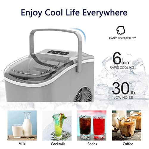 COWSAR Ice Maker Countertop, Portable Ice Machine with Self-Cleaning, 26.5lbs/24Hrs, 9 Bullet Ice Cubes in 6 Mins, Ice Basket and Scoop, Ideal for Home, Kitchen, Bar, Camping