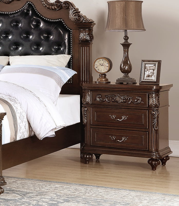 Luxurious 4pcs Bedroom Furniture Tufted HB Panel Eastern King Bed Dresser Mirror Nightstand Brown