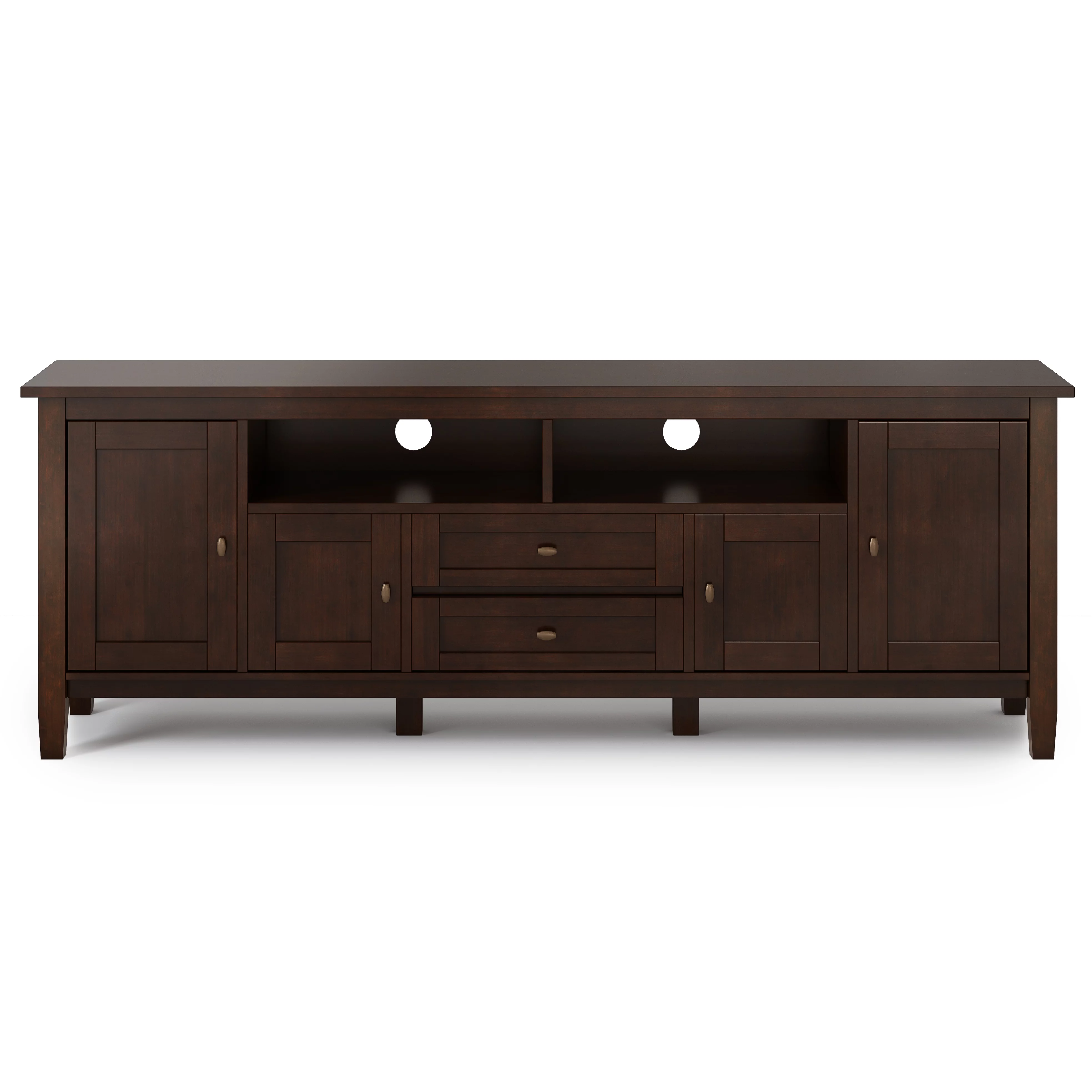 Warm Shaker SOLID WOOD 72 inch Wide Transitional TV Media Stand in Russet Brown For TVs up to 80 inches