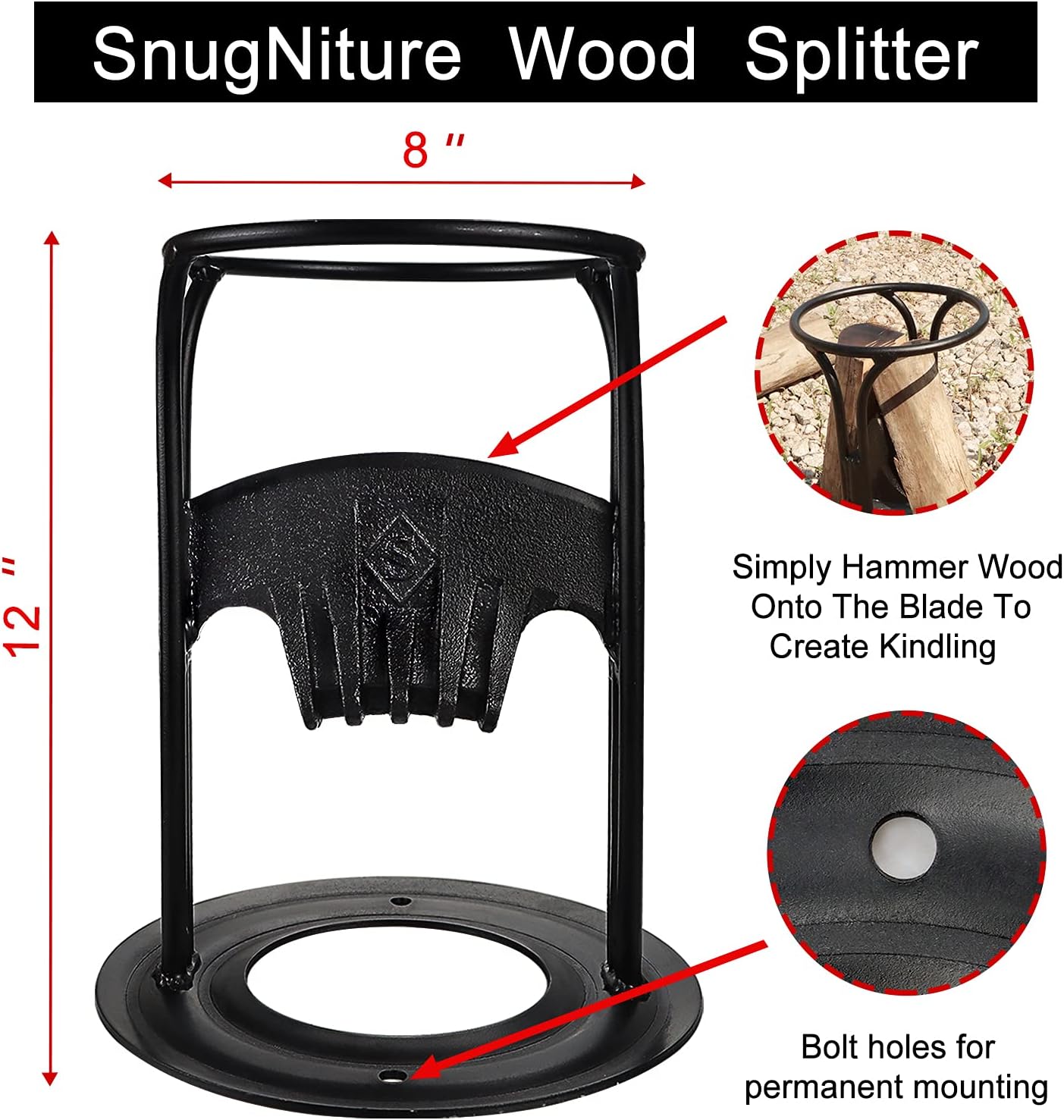 SnugNiture Firewood Kindling Splitter with Cover, Manual Kindling Log Splitting Tool, Cast Iron Log Splitting Wedge, Hand Sturdy Firewood Cutter, Splits Firewood Safely and Easily