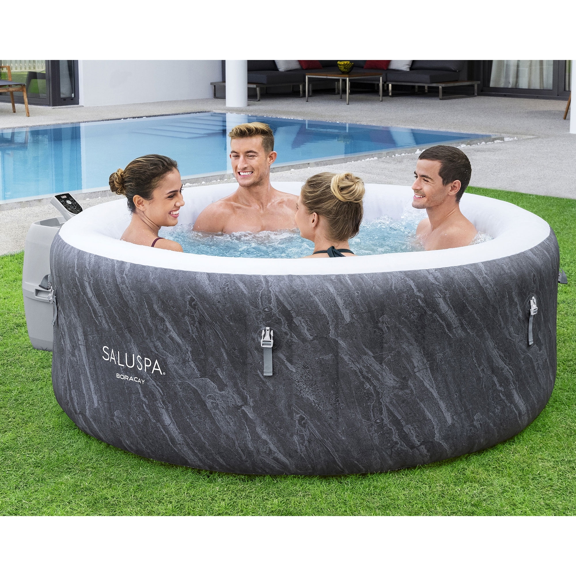 Bestway SaluSpa Boracay AirJet Inflatable Hot Tub with 120 Jets, Gray