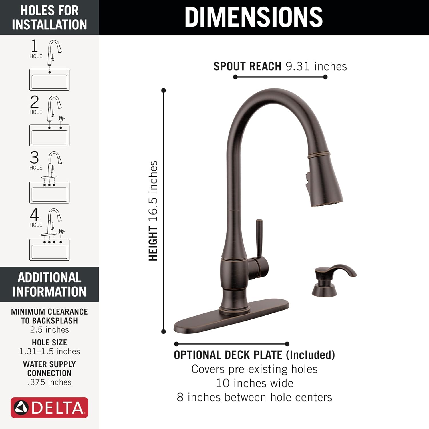 Delta Faucet Hazelwood Oil Rubbed Bronze Kitchen Faucet with Soap Dispenser, Kitchen Faucets with Pull Down Sprayer, Kitchen Sink Faucet with Magnetic Docking Head, Venetian Bronze 19831Z-RBSD-DST