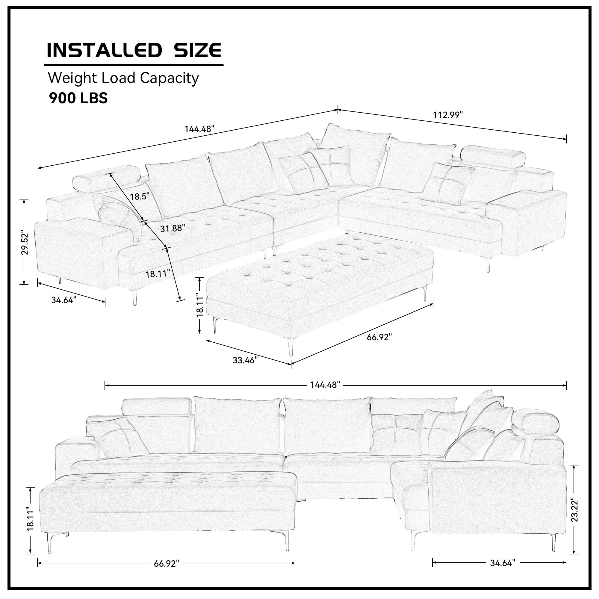 Kevinplus Modular Sectional Sofa Set Oversized U Shaped Couch with Storage Ottoman Convertible Sleeper Sectional Sofa Fabric Modular Couch with Wide Chaise