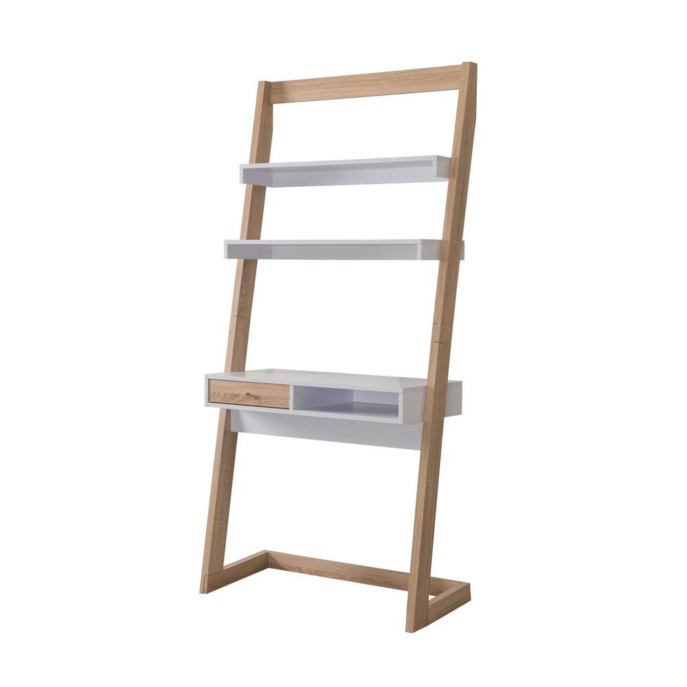 Furniture of America 34 in. Rectangular Beige with Shelf 1-Drawer Ladder Desk, Weathered White/White