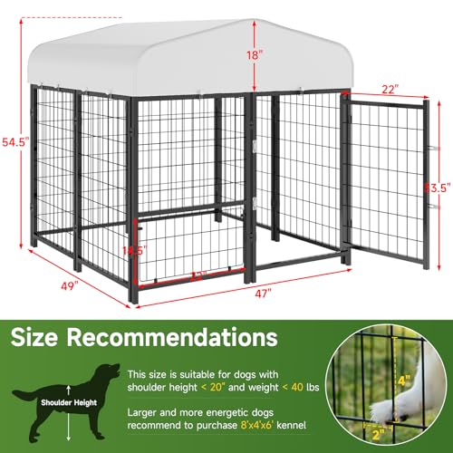 SINO LUBAN Outdoor Dog Kennel Outside Run with Doggy Door, Swivel Feeder&Roof - 8x4x6 Large Dog Kennels Pens Outside for Large Dogs Breed-Heavy Duty Cage Enclosure Yard (Can Connect to Your Dog House)
