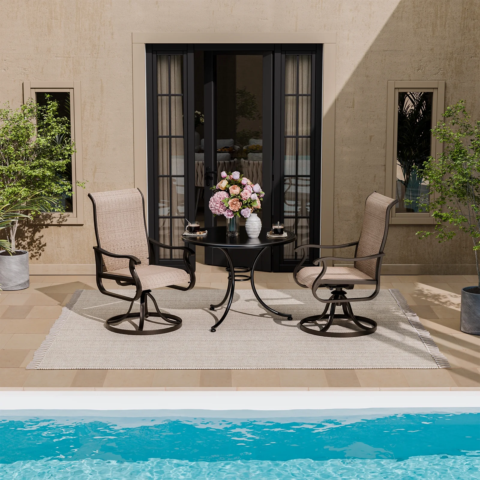 UDPATIO High Back Outdoor Dining Chairs Set of 2, All Weather Swivel Patio Chairs, Breathable Garden Outdoor Furniture for Backyard Deck