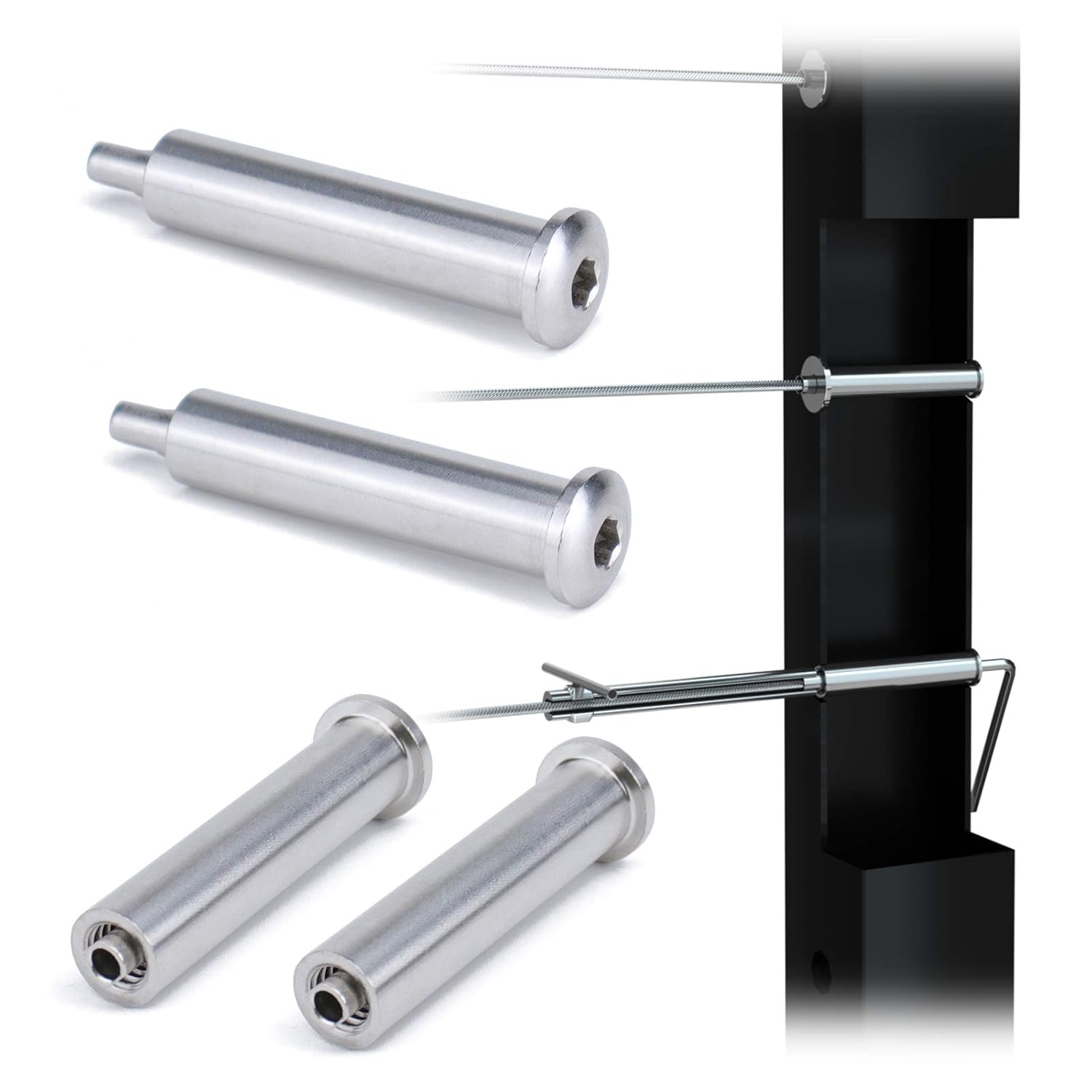 Muzata 20Pair Cable Railing kit Invisible 1/8 Upgraded Swage Tensioner and Terminal Hidden T316 Stainless Steel Round Head for 2-6 Wood Metal Post Deck Stairs WoodHidden System CR37, CV1 CV2