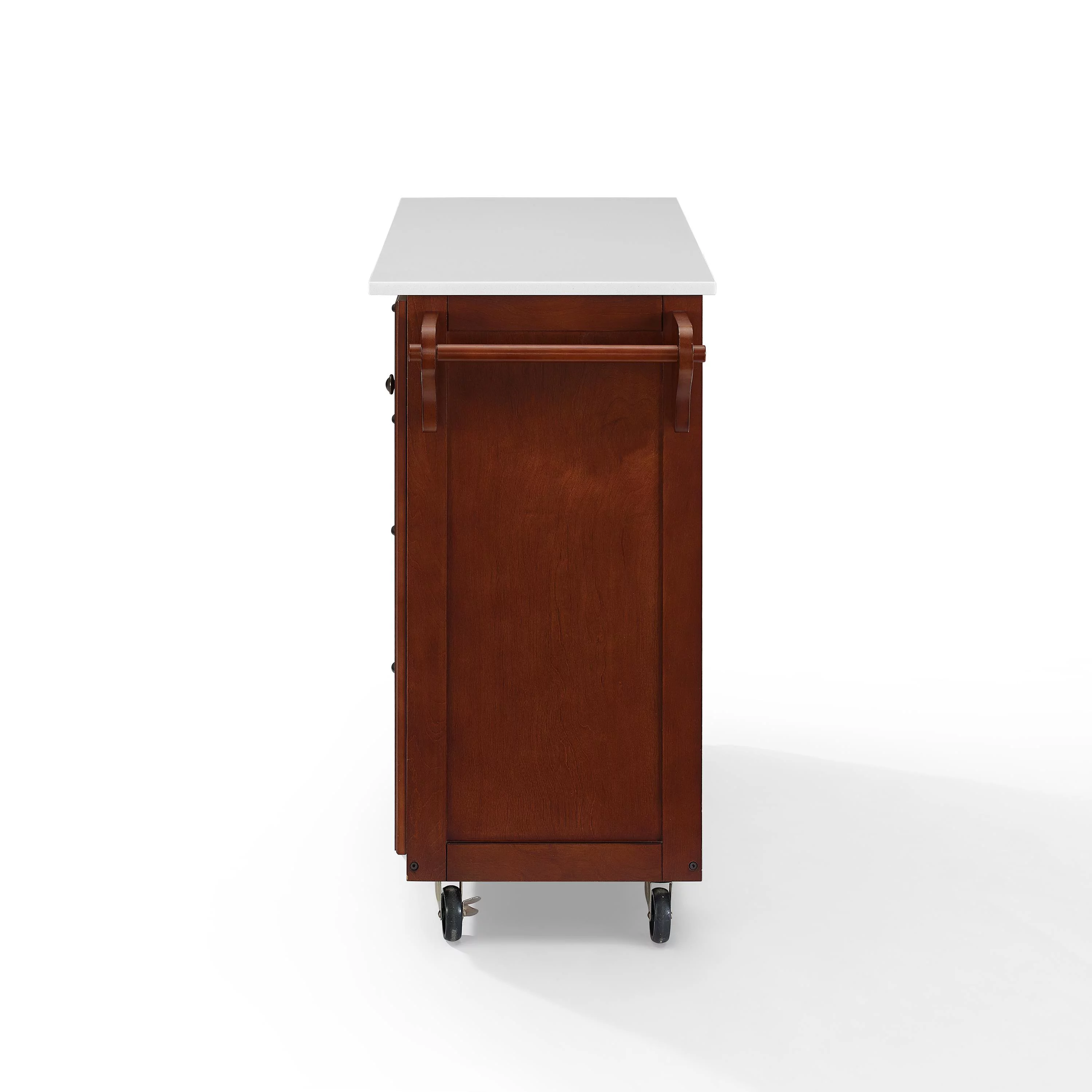 Crosley Eleanor White Granite Top Kitchen Cart in Mahogany
