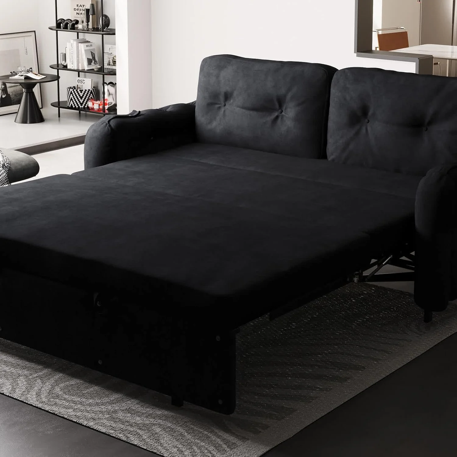 66.2" Sleep Sofa Bed Queen Size, Hydraulic System Pull Out Couch Bed, Sleeper Sofa  Loveseat with 2 Pillows, Modern Velvet Upholstered Couch for Living Room, Small Space, Apartment, Bedroom, Black - Curated Treasures Market