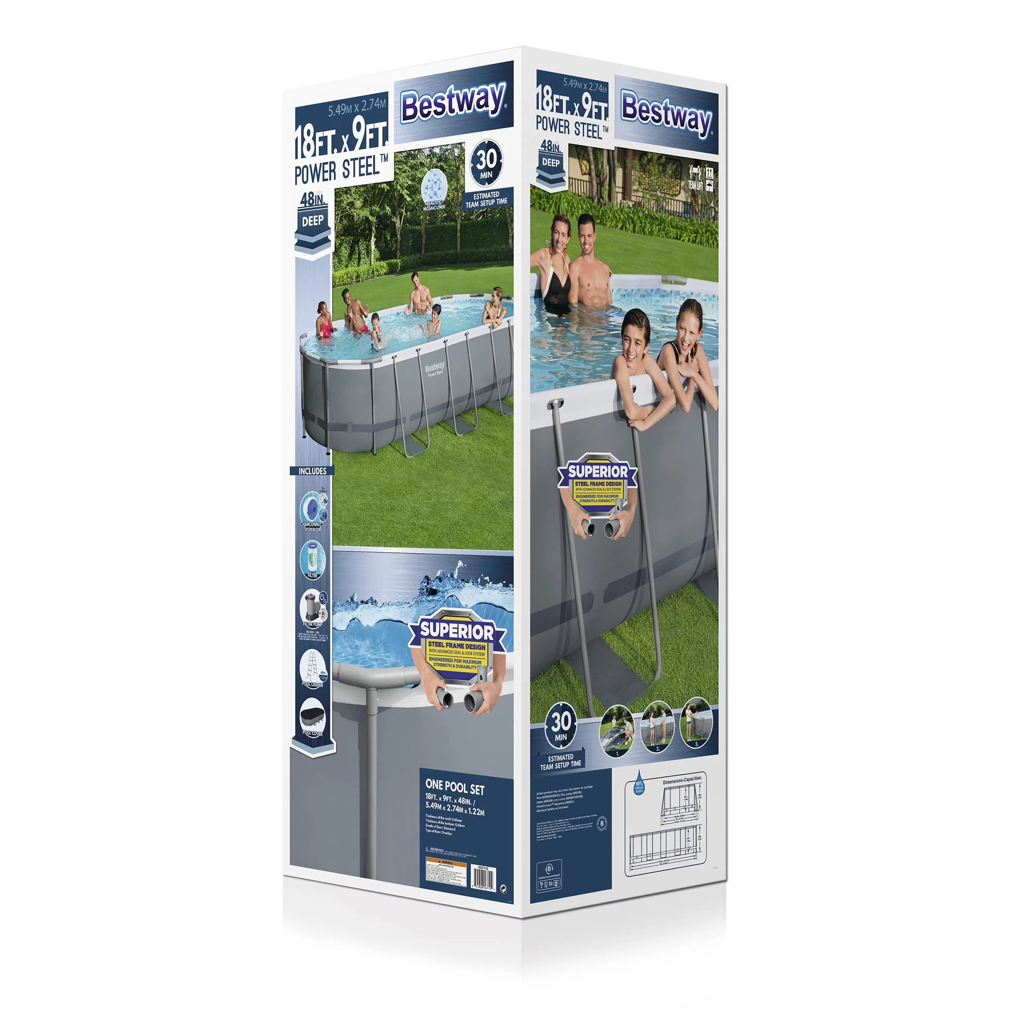 Bestway Power Steel 18' x 9' x 48 Oval Above Ground Outdoor Pool Set