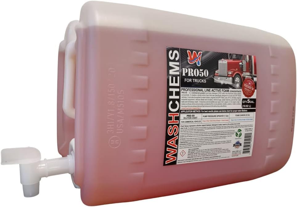 Wash Chems Pro 50 Touchless Car and Truck Wash Soap Detergent Concentrate (5 Gallon) Brushless Commercial Grade Professional Foam Cleaner (Biodegradable) Great For Trailers ATV'S & Tractors