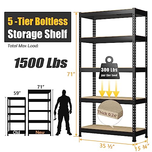 PrimeZone 2 Pack Storage Shelves 48" x 24" x 72" - 5 Tier Heavy Duty Adjustable Garage Storage Shelving, Metal Storage Utility Rack Shelf Unit for Warehouse Pantry Closet Kitchen, Black