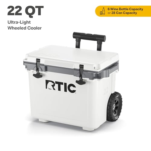 RTIC 22 QT Ultra-Light Wheeled Cooler with Handle, Hard Insulated Portable Ice Chest Box for Beach, Drink, Beverage, Camping, Picnic, Fishing, Boat, Barbecue