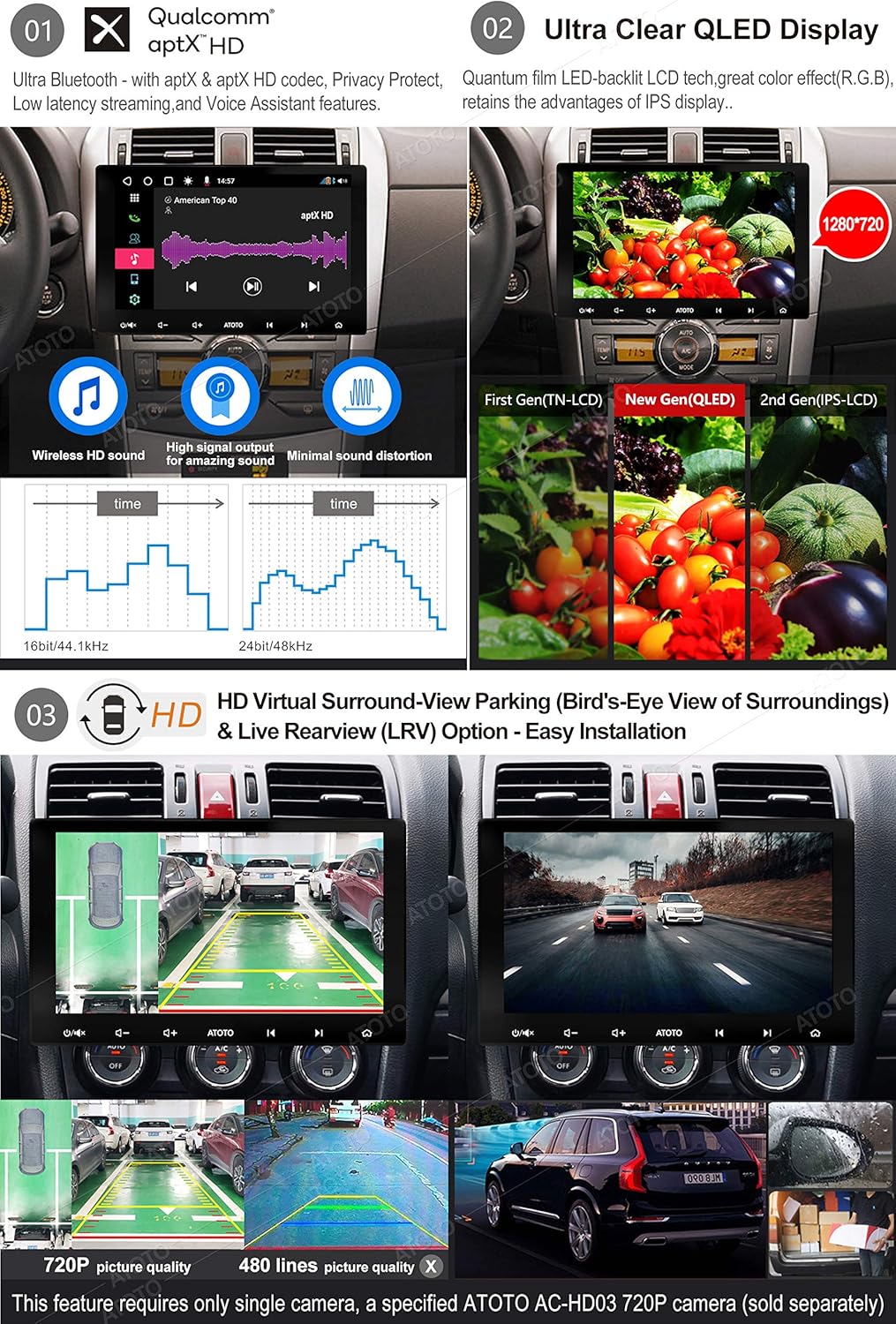 ATOTO S8 Premium 10 inch Double-DIN Car Stereo, Android Car in-Dash Navigation, Wireless CarPlay & Android Auto, 2BT w/aptX HD, QLED Display, USB Tethering, 3G+32G, HD VSV Parking with LRV, S8G2114PM