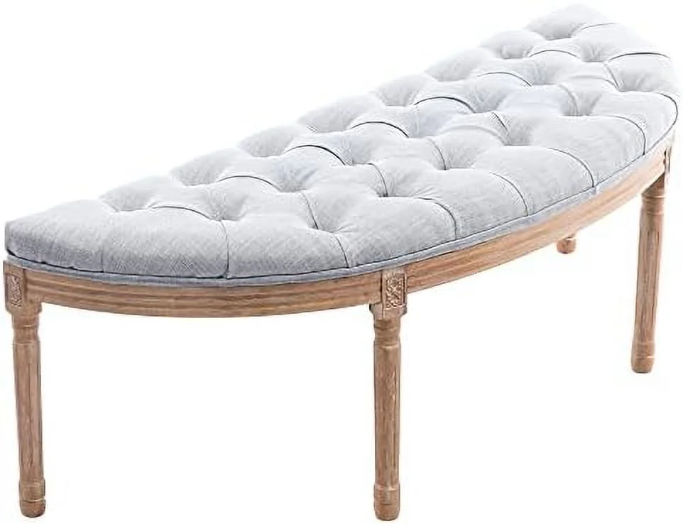 55" Halfmoon Entryway Bench Tufted Semi Circle Ottoman Bench Seat French Style Upholstered Bed End Bench for Foyer Mudroom Bedroom  Beige