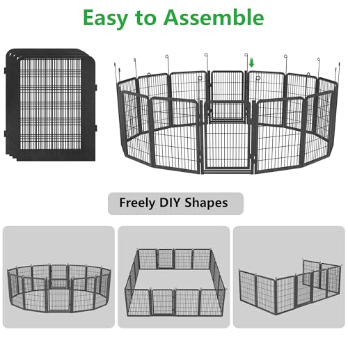 Dog Playpen Outdoor with Low Threshold Full Gate, 32" Height 10 Panels Large Dog Fence Outdoor for Yard, Heavy Duty Pet Playpen Metal Play Pen Portable Fence for RV Camping, Yard