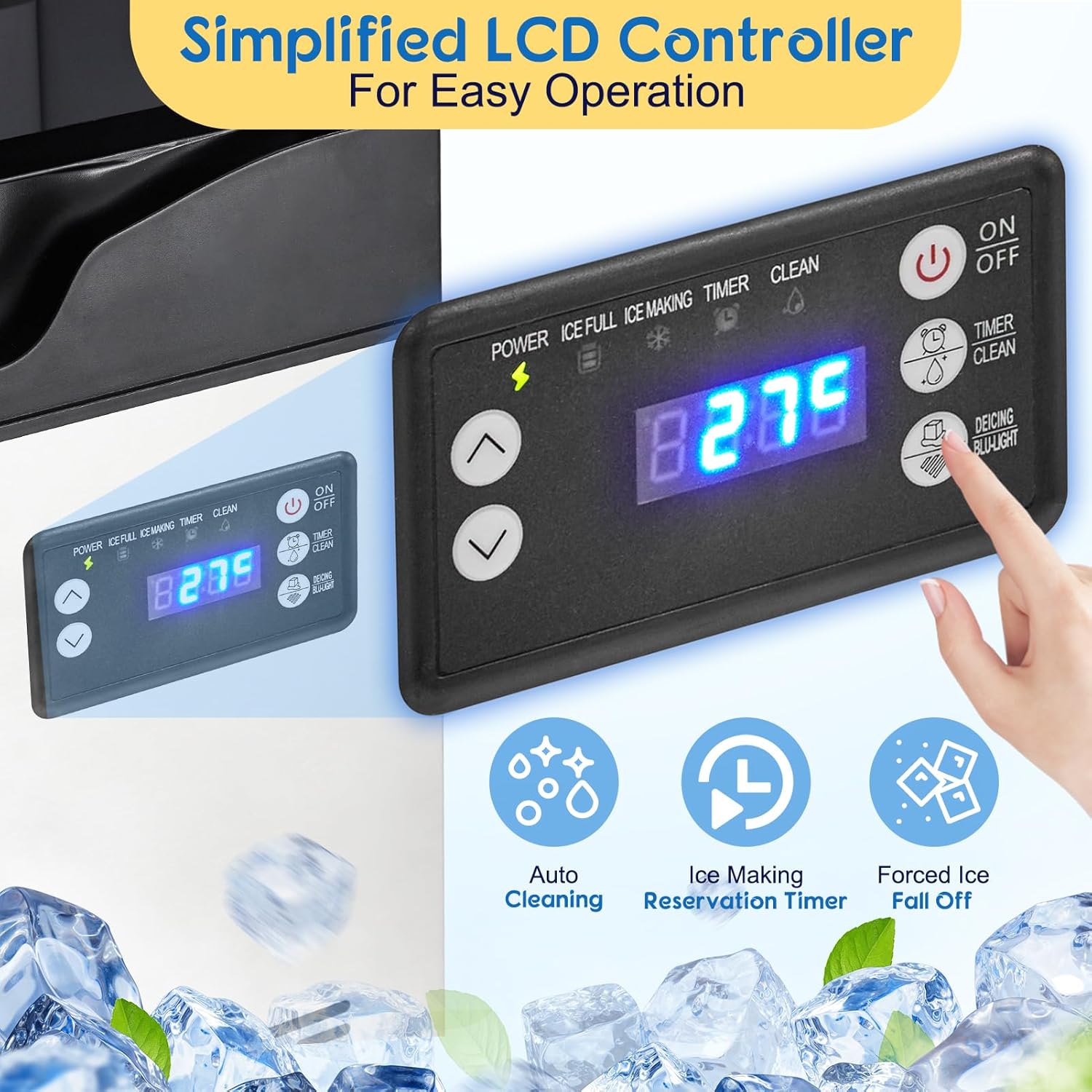 Commercial Ice Maker Machine 100LBS/24H, Stainless Steel Under Counter ice Maker Machine, 33LBS Ice Storage, LCD Controller, Self Cleaning, Large nugget Ice Maker for Restaurant/Bar/Cafe/Office